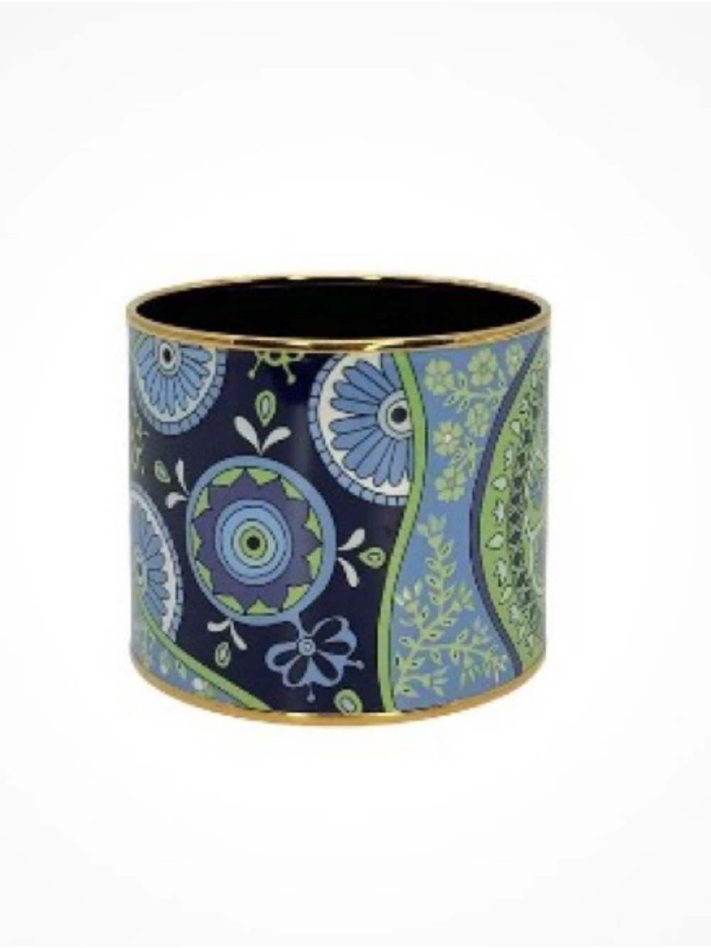 Hermes Blue and Green Enamel Wide Cuff Bracelet with Gold Trim
